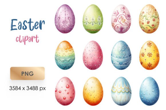 Download Watercolor Easter Eggs Clipart PNG - Premium Bundle