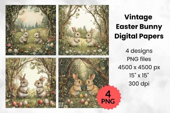 Download Vintage Easter Bunny Digital Papers - Premium Resources